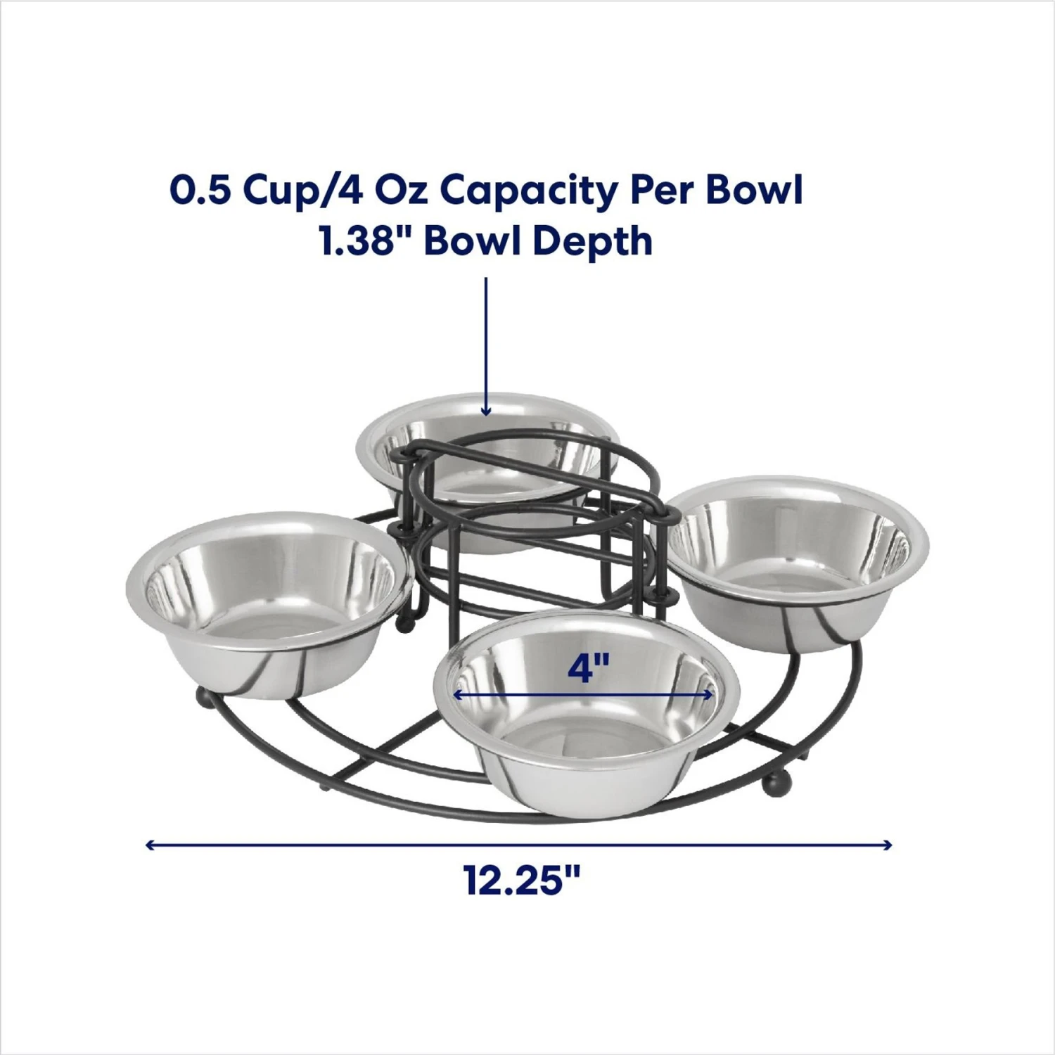 Frisco Multi Pet Feeding 4-Bowls Stainless Steel Dog & Cat Bowls, 0.5 Cup 4 Frisco Multi Pet Feeding 4-Bowls Stainless Steel Dog & Cat Bowls, 0.5 Cup - Image 2