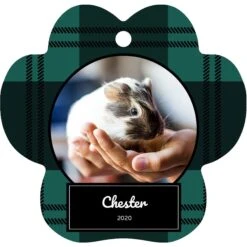 Frisco Plaid Paw Shape Metal Personalized Dog & Cat Holiday Ornament -Frisco 249363 PT3. AC SS1800 V1601637967
