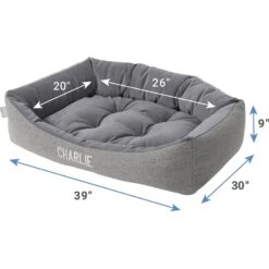 Frisco Rectangular Personalized Bolster Dog Bed W/Removable Cover, Dark Gray, X-Large -Frisco 252611 PT2. AC SS1800 V1605134826