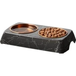 Frisco Copper Stainless Steel Double Dog & Cat Bowls With Black Marble Stand -Frisco 253058 PT3. AC SS1800 V1616593931