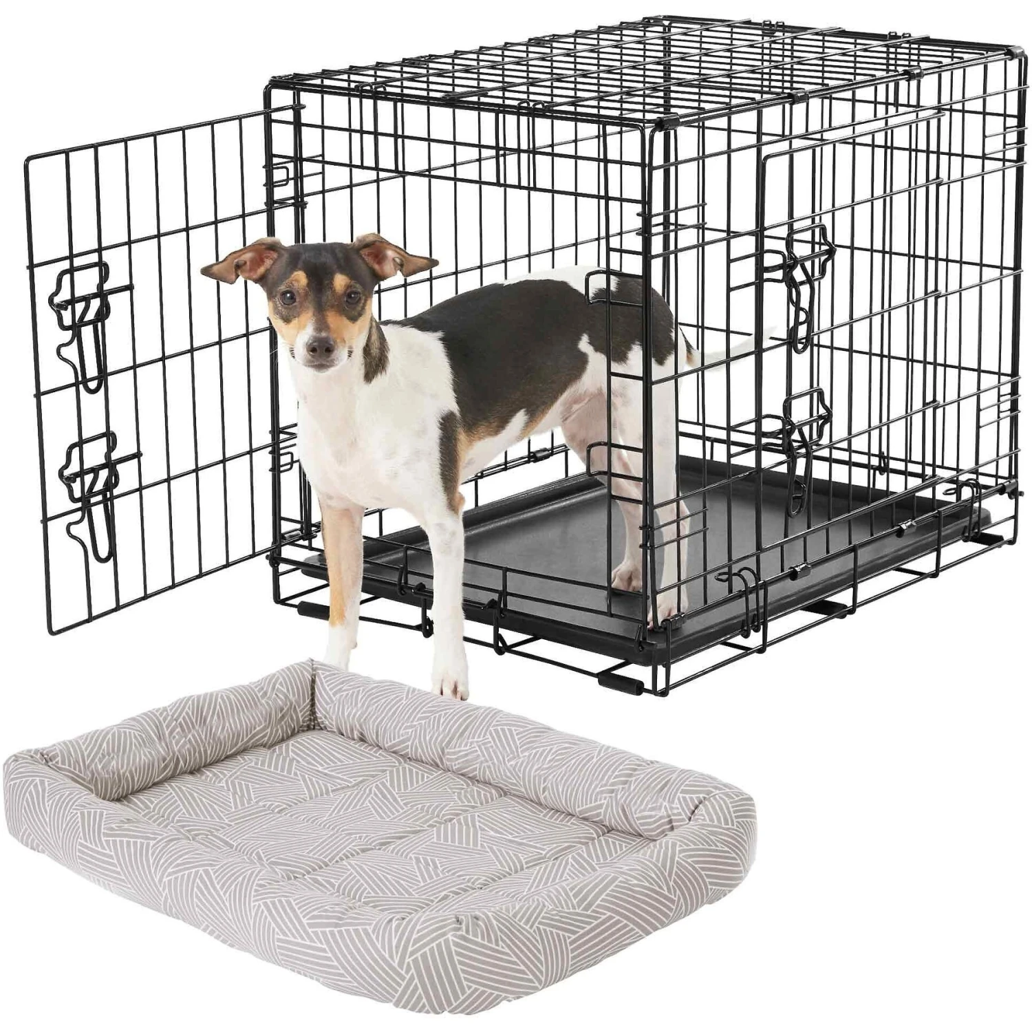 Frisco Fold & Carry Double Door Collapsible Wire Dog Crate & Frisco Gray Basket Weave Dog Crate Mat 2 Frisco Fold & Carry Double Door Collapsible Wire Dog Crate & Frisco Gray Basket Weave Dog Crate Mat
