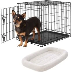 Frisco Heavy Duty Fold & Carry Single Door Collapsible Wire Dog Crate & Frisco Quilted Dog Crate Mat