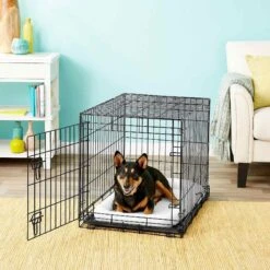 Frisco Heavy Duty Fold & Carry Single Door Collapsible Wire Dog Crate & Frisco Quilted Dog Crate Mat -Frisco 255551 PT2. AC SS1800 V1604096511