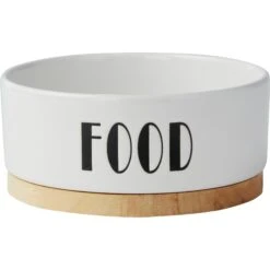 Frisco Ceramic Food Dog & Cat Bowl With Wood Base