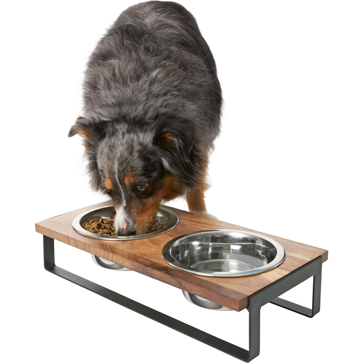 Frisco Wood Elevated Non-Skid Stainless Steel Double Diner Dog & Cat Bowl 3 Frisco Wood Elevated Non-Skid Stainless Steel Double Diner Dog & Cat Bowl