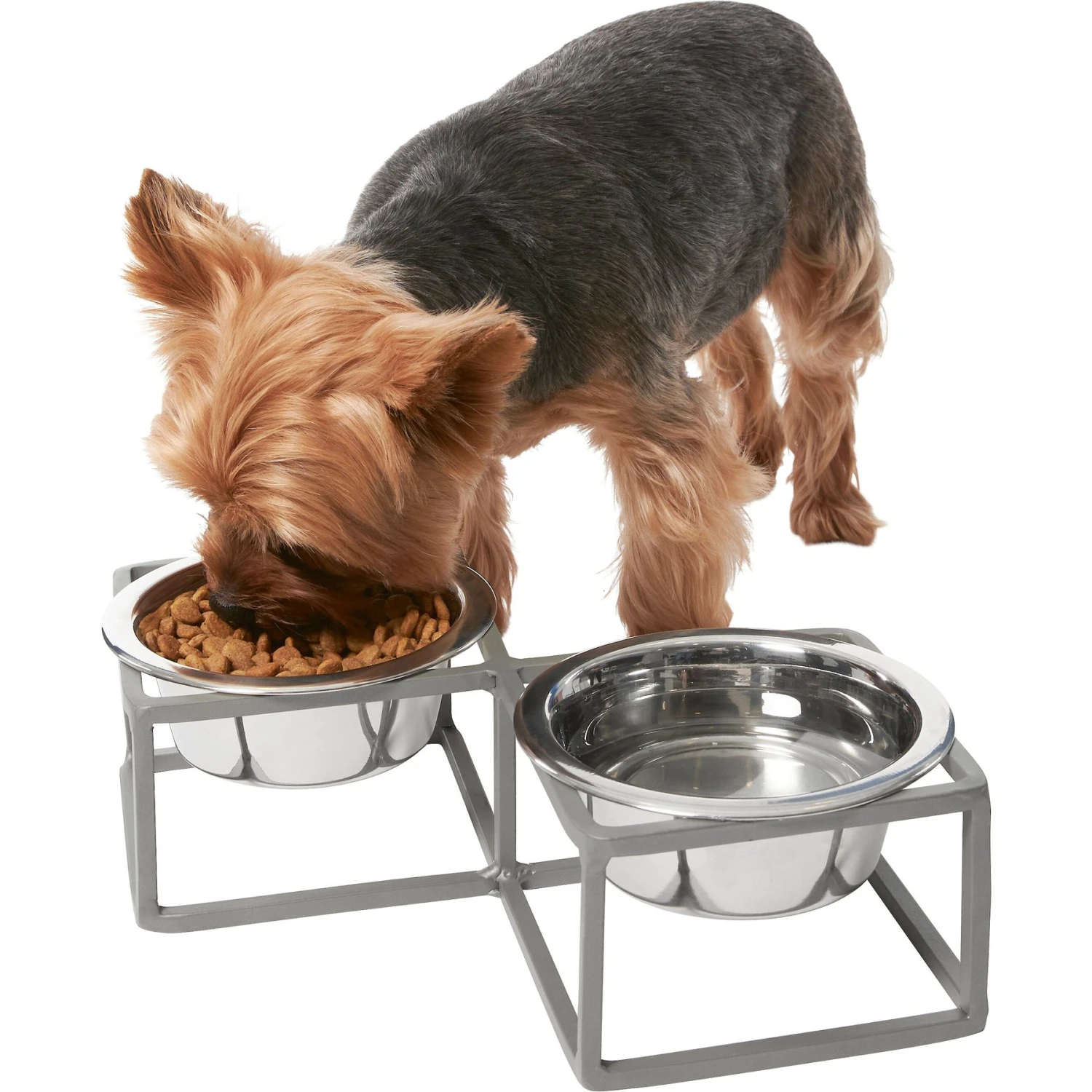Frisco Elevated Diamond Stainless Steel Double Diner Dog & Cat Bowl 3 Frisco Elevated Diamond Stainless Steel Double Diner Dog & Cat Bowl