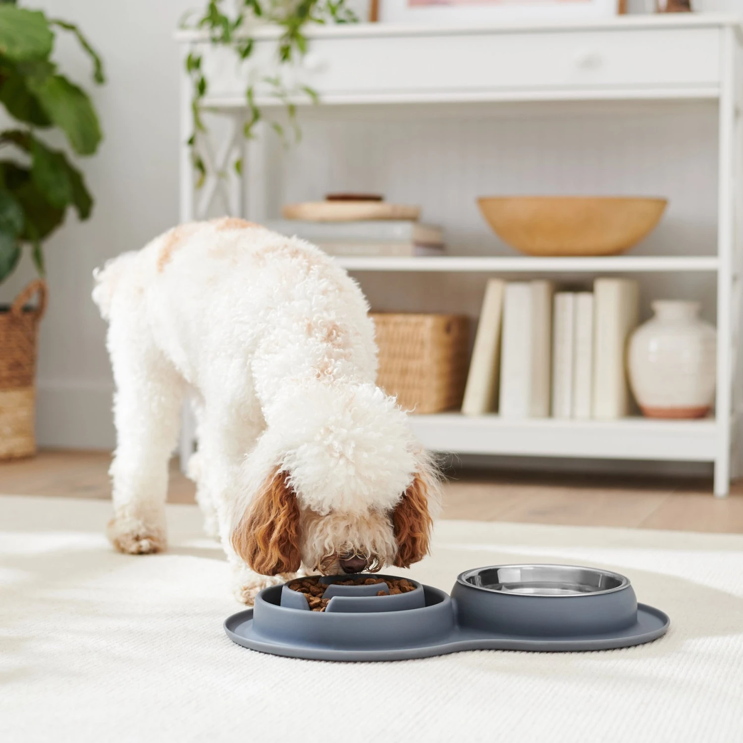 Frisco Silicone Stainless Steel Double Diner Slow Feeder Dog & Cat Bowl, Grey, 3 Cup 5 Frisco Silicone Stainless Steel Double Diner Slow Feeder Dog & Cat Bowl, Grey, 3 Cup - Image 3