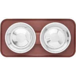Frisco Silicone Stainless Steel Double Diner Dog & Cat Bowl, Brown -Frisco 277551 PT4. AC SS1800 V1627935079
