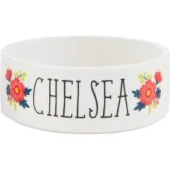 Frisco Flower Ceramic Personalized Dog Bowl