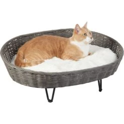 Frisco Elevated Rectangle Wicker Dog & Cat Bed With Eyelash Faux Fur Cushion -Frisco 296679 PT2. AC SS1800 V1633727726