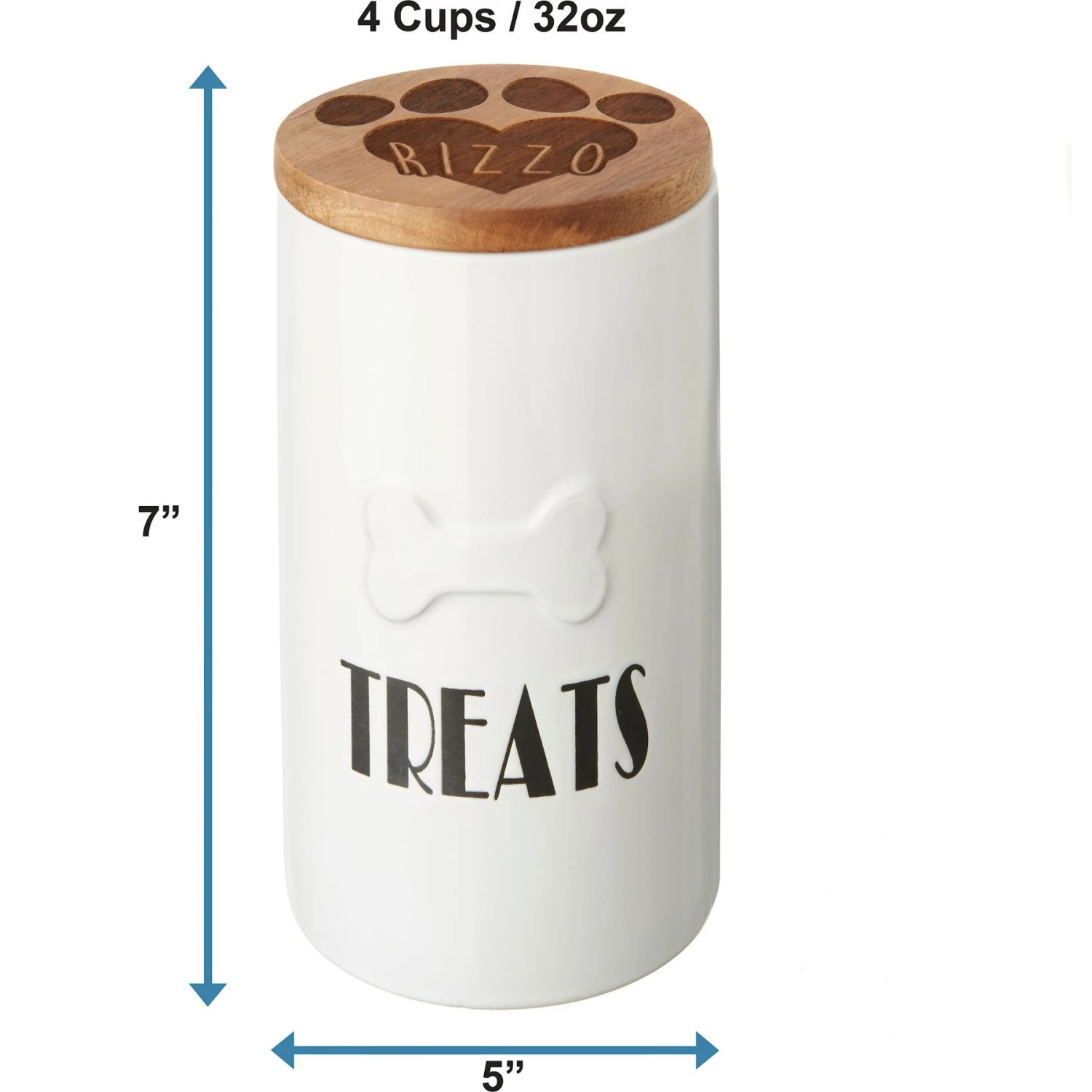 Frisco Ceramic Personalized Treat Jar With Wood Lid, 4 Cup, 32oz 4 Frisco Ceramic Personalized Treat Jar With Wood Lid, 4 Cup, 32oz - Image 2