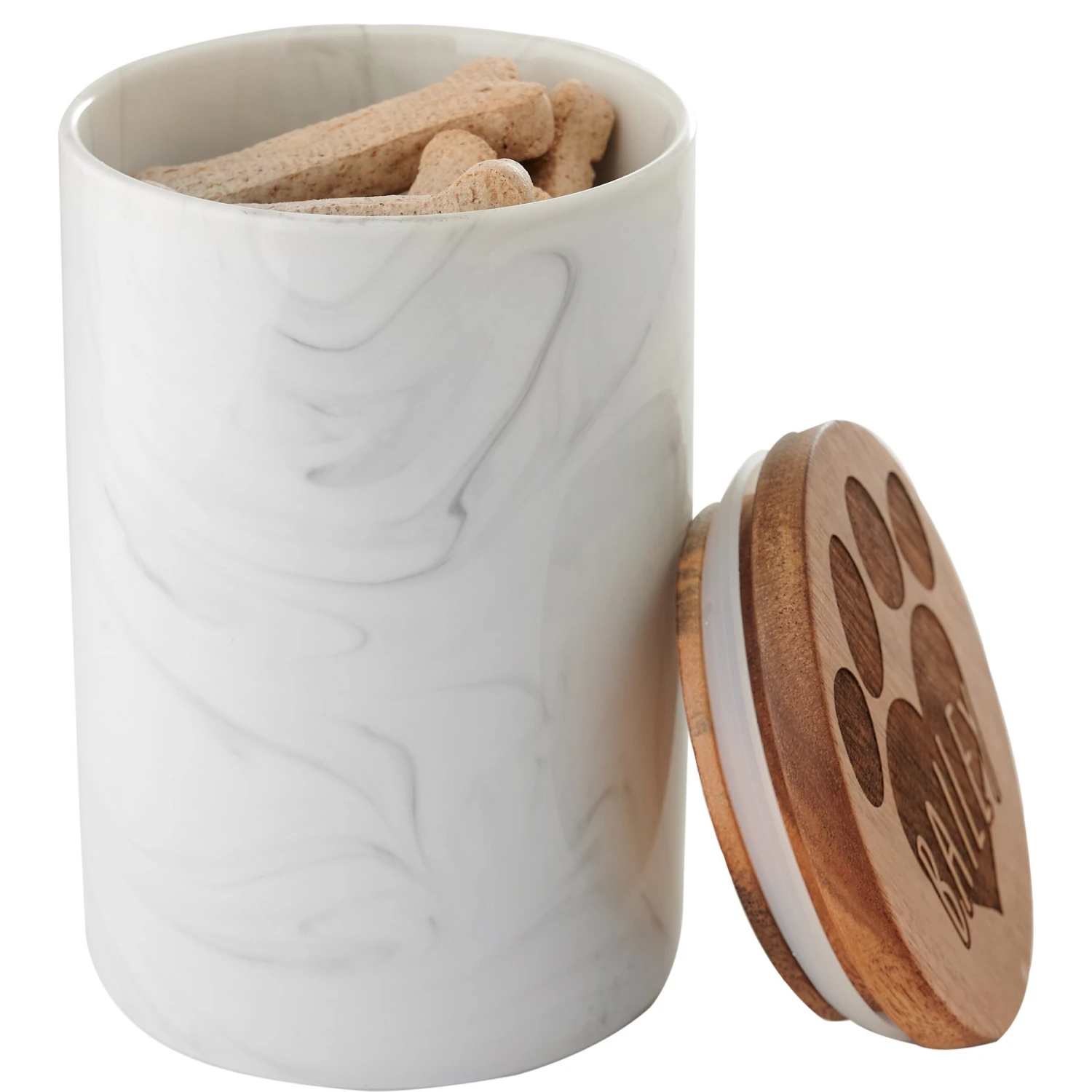 Frisco Ceramic Marble Print Personalized Treat Jar With Wood Lid, 3.75 Cups 7 Frisco Ceramic Marble Print Personalized Treat Jar With Wood Lid, 3.75 Cups - Image 5