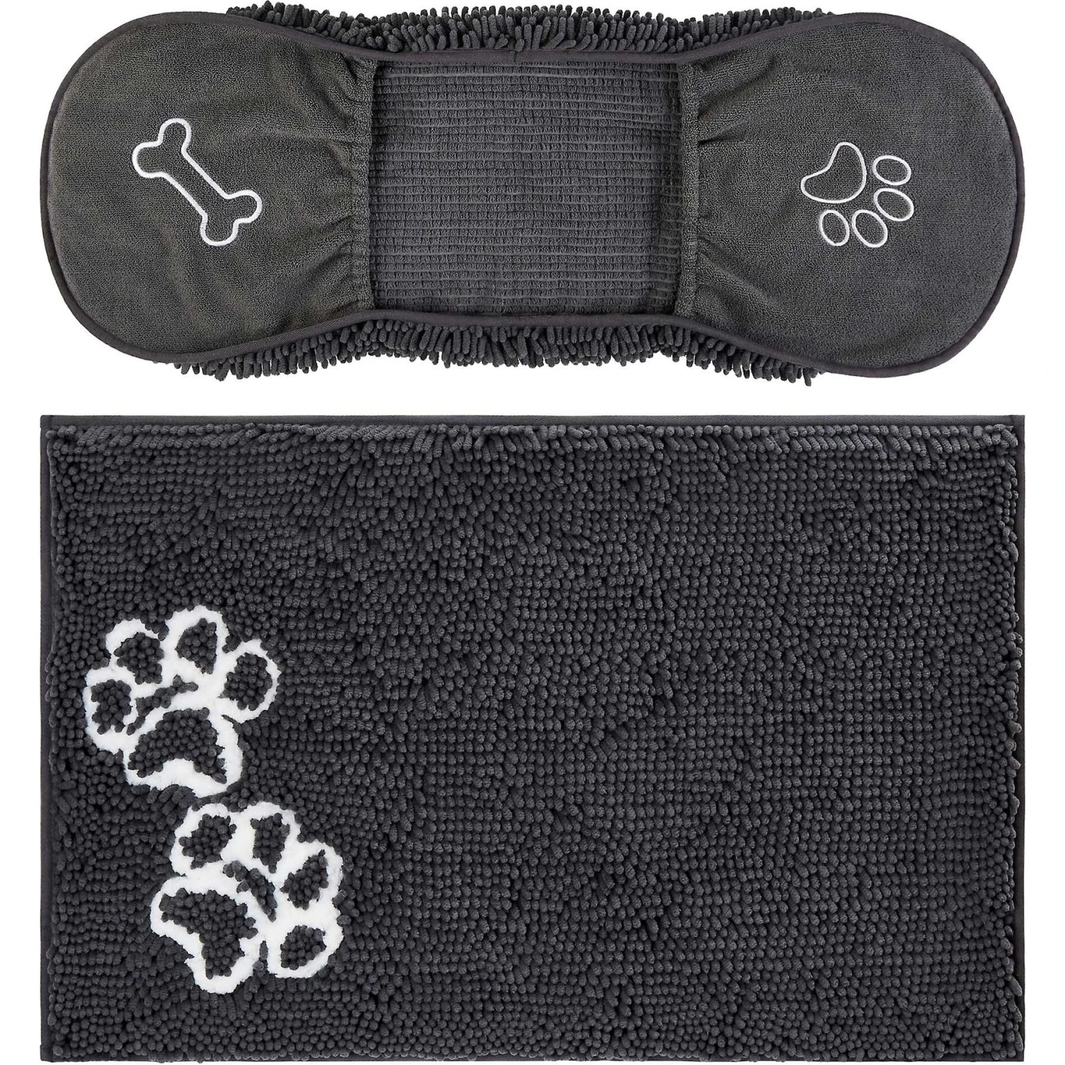 Frisco Microfiber Chenille Shammy Towel & Frisco Microfiber Chenille Paw Print Dog & Cat Mat, Dark Gray 3 Frisco Microfiber Chenille Shammy Towel & Frisco Microfiber Chenille Paw Print Dog & Cat Mat, Dark Gray
