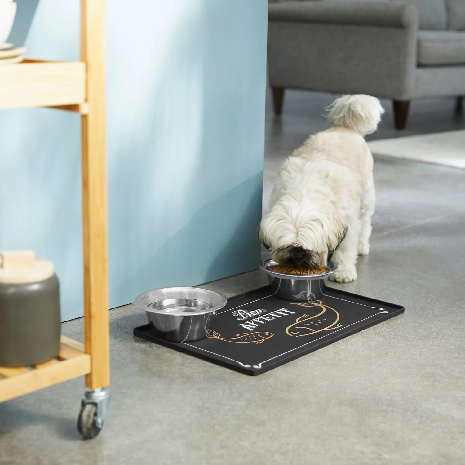 Frisco Silicone Fish Print Dog & Cat Food Mat, Black 5 Frisco Silicone Fish Print Dog & Cat Food Mat, Black - Image 3