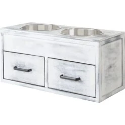 Frisco Premium Wood Elevated Large Breed Dog Bowl With Storage Station, 10 Cup