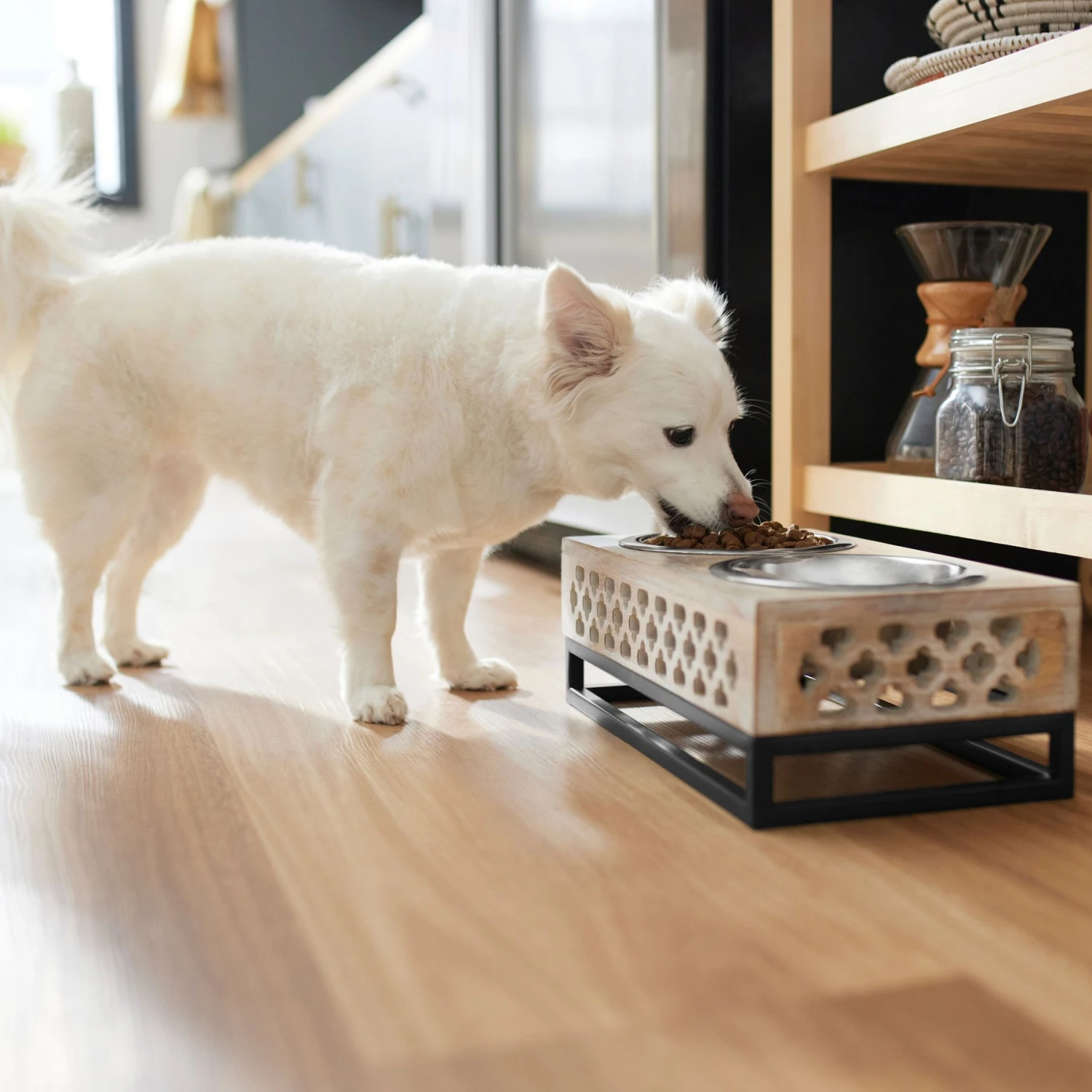 Frisco Premium Wood Elevated Stainless Steel Double Diner Dog & Cat Bowl, 3 Cup 5 Frisco Premium Wood Elevated Stainless Steel Double Diner Dog & Cat Bowl, 3 Cup - Image 3