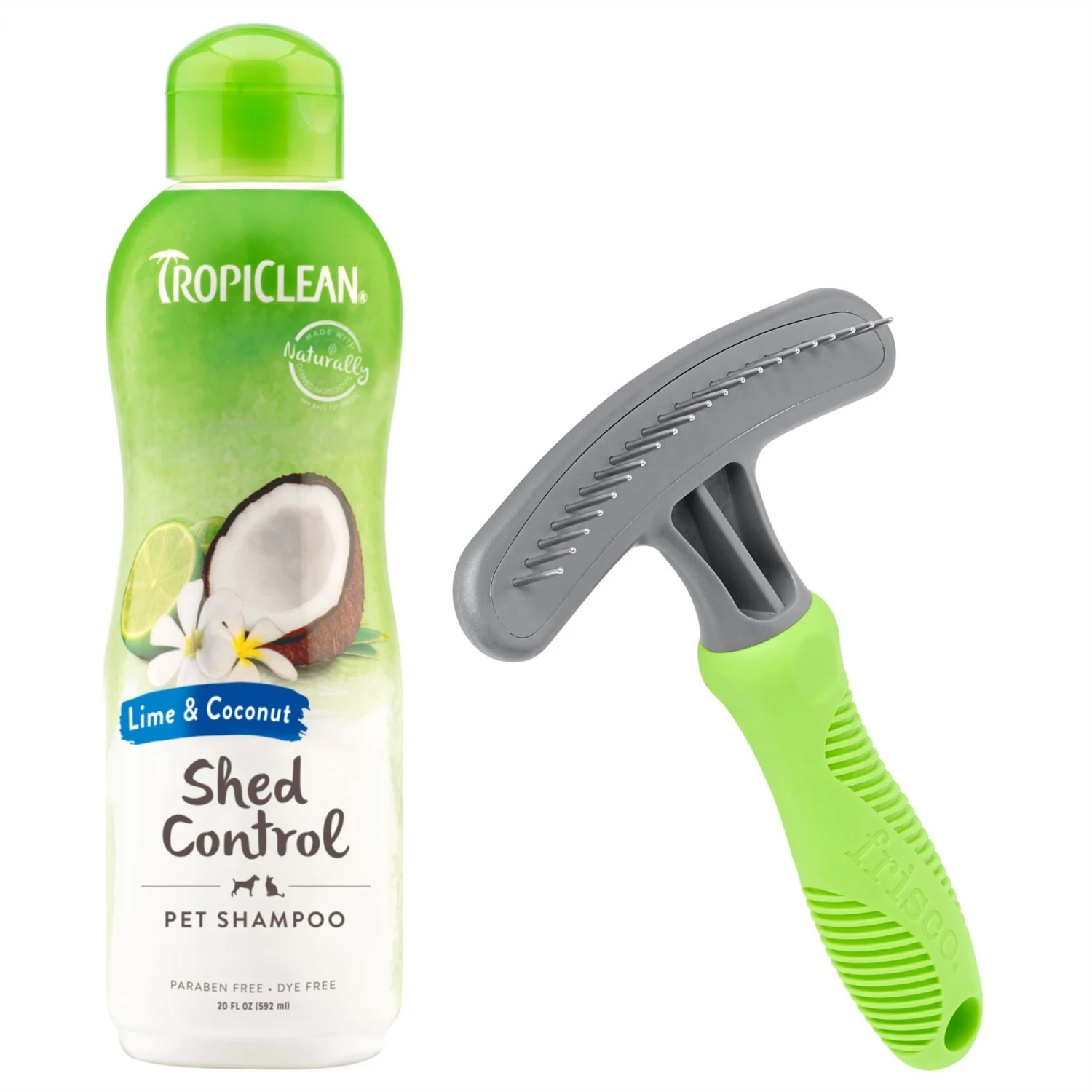 TropiClean Lime & Coconut Deshedding Dog Shampoo & Frisco Shedding Rake Dog & Cat Brush 3 TropiClean Lime & Coconut Deshedding Dog Shampoo & Frisco Shedding Rake Dog & Cat Brush