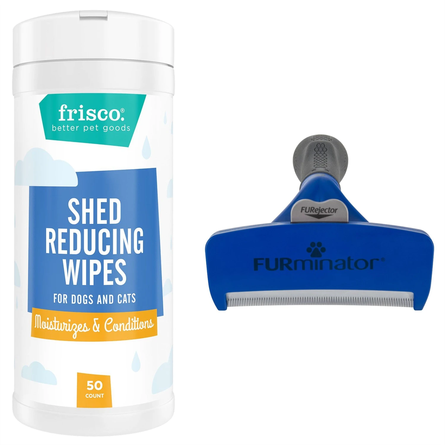 FURminator Long Hair Dog Deshedding Tool & Frisco Shed Reducing Waterless Grooming Wipes For Dogs & Cats, 50 Count 3 FURminator Long Hair Dog Deshedding Tool & Frisco Shed Reducing Waterless Grooming Wipes For Dogs & Cats, 50 Count