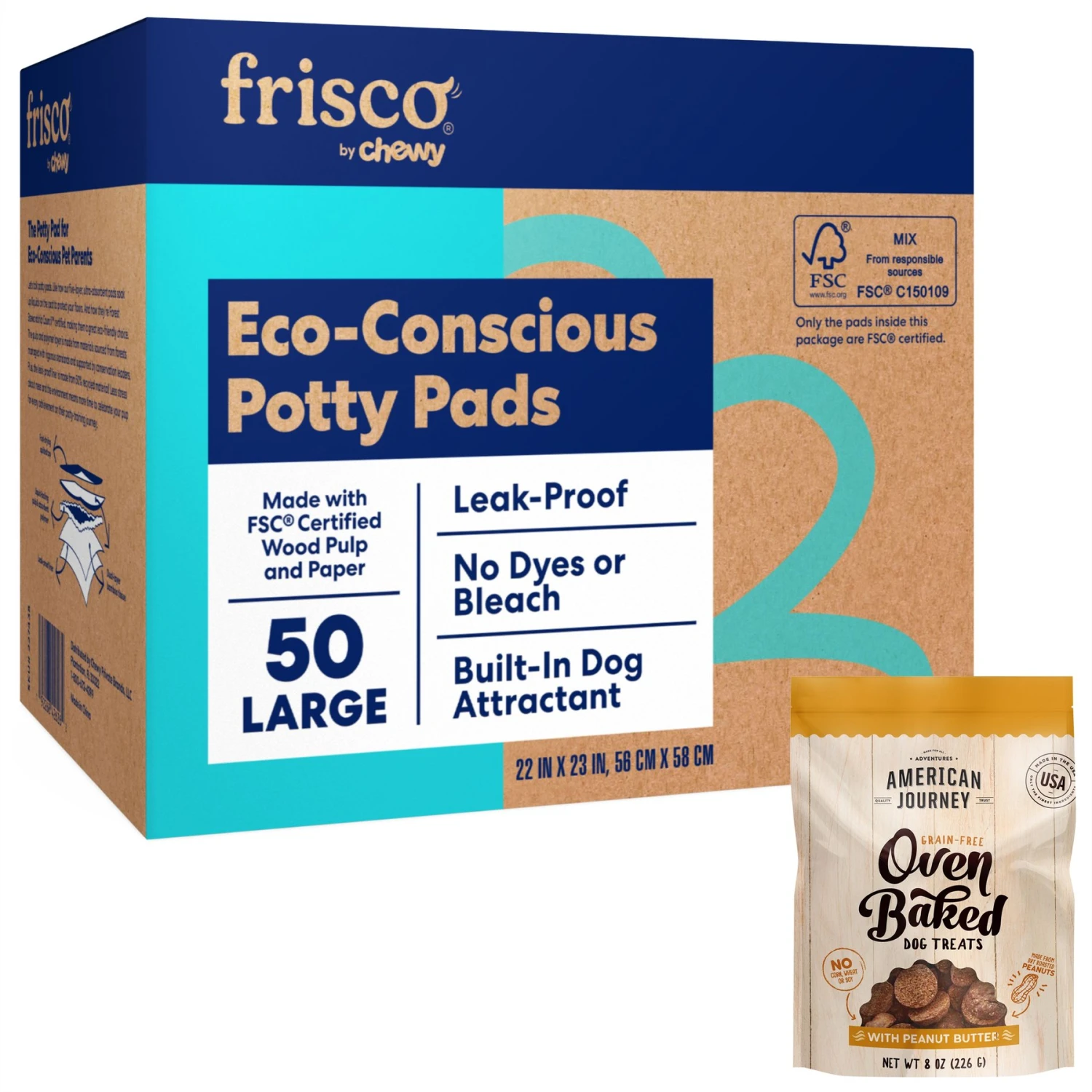 Frisco Large Eco-Conscious Dog Training & Potty Pads & American Journey Peanut Butter Recipe Grain-Free Oven Baked Crunchy Biscuit Dog Treats 3 Frisco Large Eco-Conscious Dog Training & Potty Pads & American Journey Peanut Butter Recipe Grain-Free Oven Baked Crunchy Biscuit Dog Treats