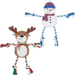 New Release 21 Frisco Holiday Snowman Plush With Rope Squeaky Dog Toy & Frisco Holiday Reindeer Plush With Rope Squeaky Dog Toy