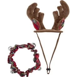 Frisco Jingle Bells Dog & Cat Holiday Collar With Bells, 1 Count & Frisco Holiday Antler Headband & Bell Collar Dog & Cat Costume -Frisco 986294 PT5. AC SS1800 V1698258116